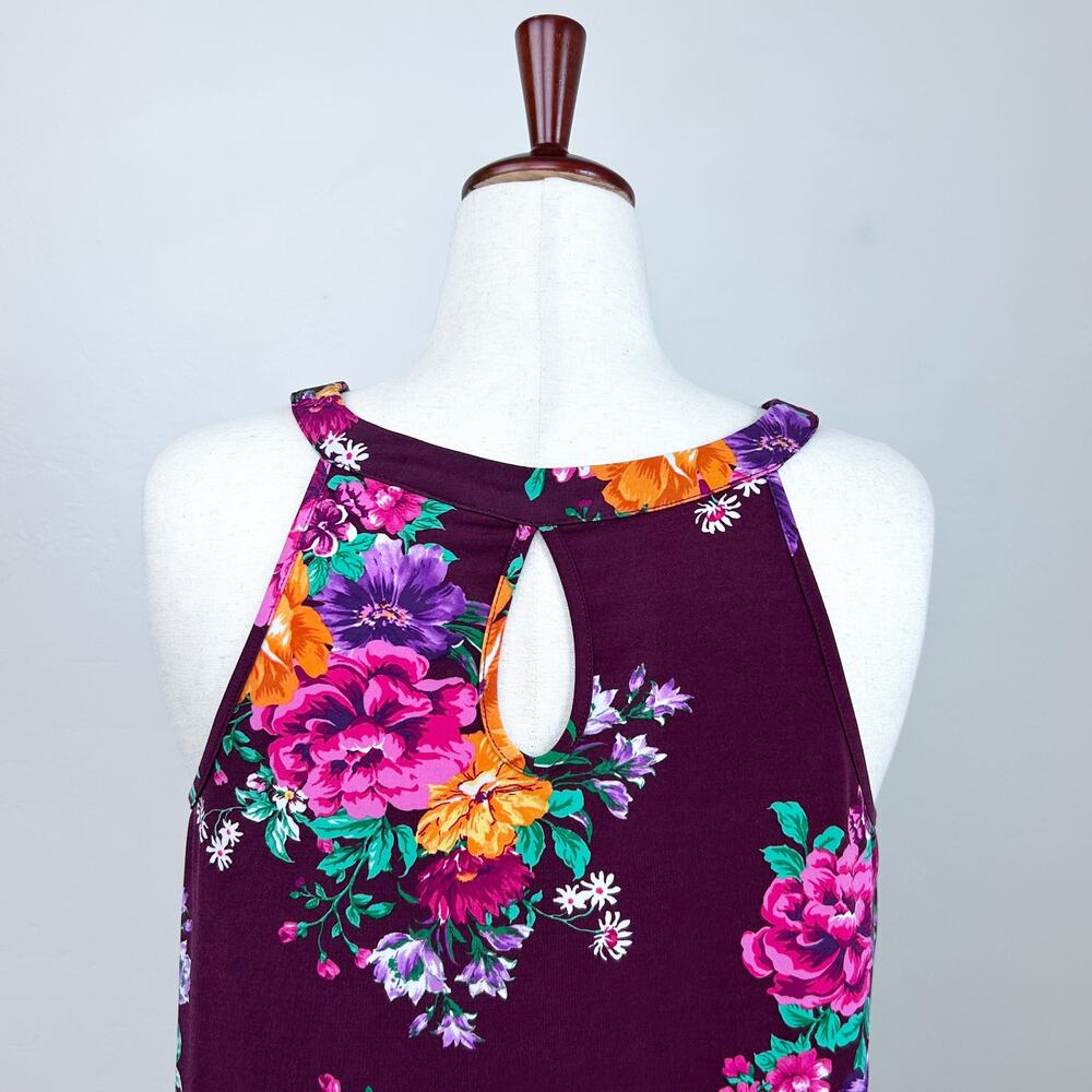Torrid Maroon Floral Peony Sleeveless Flowy Swing Keyhole Halter Tank Top 0X - Picture 4 of 8